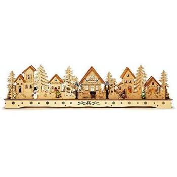 Arco de Luz LED Navideño Villaggio, Transformador o Batería, Silueta de Madera Natural con 18 Diodos Blancos Cálidos
