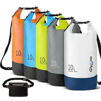 Glymnis Bolsa Estanca Bolsa Impermeable 10 L/20 L con Bolsa Cintura para Rafting Kayak Playa Senderismo Esquí Pesca Escalada y Camping
