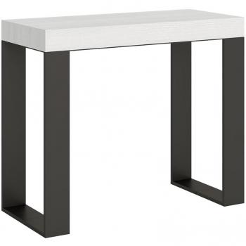 Consola extensible 90x40/300 cm efecto madera fresno blanco y hierro