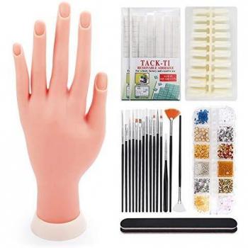 Deciniee Mano de Practicas de Uñas,200 Piezas de Uñas Acrilicas Silicona Manos Articulada Practicas Uñas Postizas Dedo de Practica Falsas Mano para Uñas Manicura Profesional