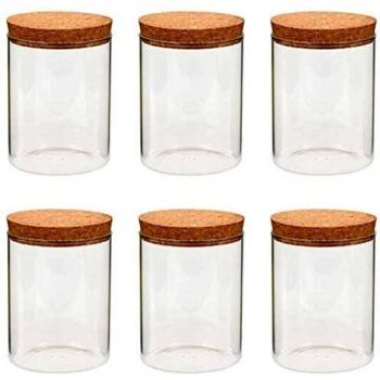 opbergpotten - VDXL Opbergpotten met kurken deksel 6 st 650 ml glas - N/A - Transparent