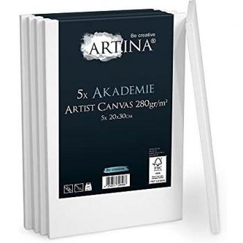 Artina Akademie Set de 5 lienzos 20x30 cm - Lienzos de madera con certificación FSC - Set de lienzos de 100% algodón 280 g/m² - Lienzos sin distorsiones y con doble imprimación para pintar