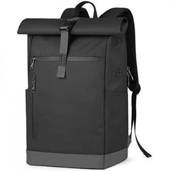Inateck Mochila Escolar Mochila para Portátil 17 Pulgadas, Impermeable Bicicleta Mochila, Mochila Casual Mujer Hombre Viaje Roll Top 25L-30L, Bolso de Escolar de Moda, Negro