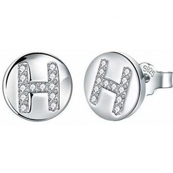 J.Endéar Pendientes Letra inicial H Niñas Mujer Plata de ley 925 con circonita cúbica Disco redondo Joyas, Tamaño pequeño