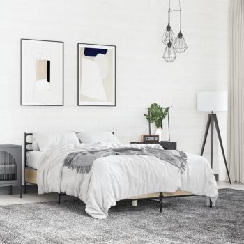 Cama solar Sonoma Oak 140x190 cm Madera Multicapa Metal Estructura cama madera ingeniería metal roble Sonoma 140x190 cm Vidaxl Marrón