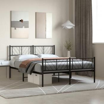 Estructura de Cama Metálica Negra con Cabecero y Pie de Cama 160x200 cm