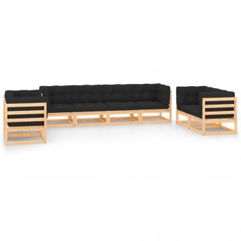 Muebles de jardín 8 pzas y cojines madera maciza pino