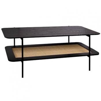 Mesa de Centro Sweeek Manado con Doble Tablero Efecto Madera y Caña, 110cm, Negro