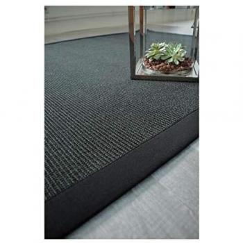 Alfombra de sisal Yucatán negra con trenza de algodón negro - 200 x 290 cm