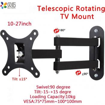 Soporte de pared para TV con movimiento completo, brazo articulado e inclinación, compatible con pantallas LCD y LED de 10 a 27 pulgadas hasta 22 lbs