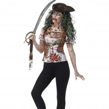 Camiseta Disfraz de Pirata Zombie para Mujer - Talla S