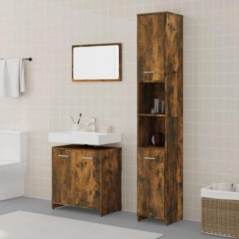 Set de Muebles de Baño 3 Piezas en Madera Contrachapada Color Roble Ahumado