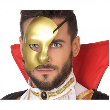 Máscara Media Máscara Dorada Fantasma de la Ópera Atosa - Características: Diseño elegante, color dorado brillante, material ligero y cómodo, ideal para disfraces y eventos temáticos