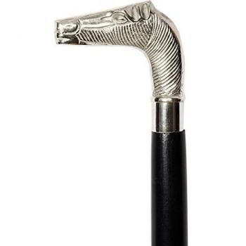 Icrafts India Bastón de madera para caminar de 94 cm, estilo vintage, madera de Sheesham, color negro, decorado con mango plateado, para hombres y mujeres