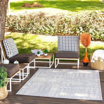 Alfombra Moderna de Exterior Terraza Balcón Cocina Gris y Marfil 120 x 170 cm - Surya