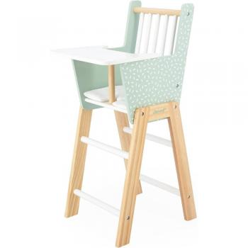 Trona de madera para muñecos Janod J05901 con diseño atractivo, fabricada en madera, incluye asiento seguro y respaldo alto, adecuada para muñecos de hasta 42 cm, fácil de montar y transportar