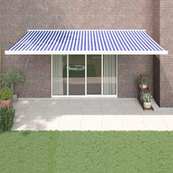 Toldo retráctil de tela y aluminio azul y blanco 5x3 m Suncurtain vidaXL