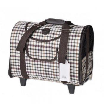 FERRIBIELLA - TROLLEY CUADRITOS CON RUEDAS PARA VIAJE MASCOTAS PERROS GATOS 25X40X30 CM