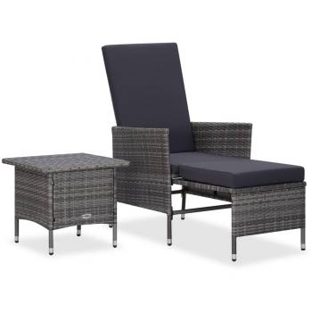 2-Piece Grey Poly Rattan Garden Lounge Set with Cushions