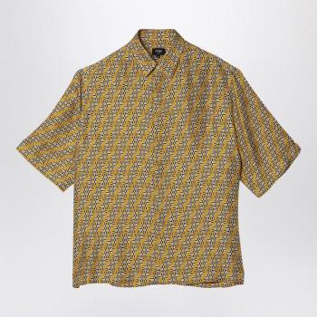 Fendi Men's FF Labyrinth Silk Shirt in Yellow, Size L, Short Sleeve, Silk Jacquard