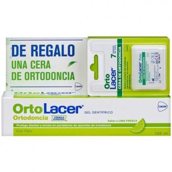 Ortolacer Gel Dentífrico Sabor Lima para Ortodoncia 125ml con Cera de Ortodoncia 7 Barras Pack Duo