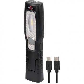 Linterna de mano LED recargable Brennenstuhl HL 201 A, 250 + 70 lm, pie plegable, con imán y gancho, incluye cable USB C