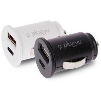 Cargador de Coche Plugyu Blanco con 2 Puertos USB + Tipo C