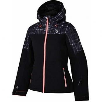 Dare 2b Purview Waterproof & Breathable High Loft Insulated Hooded Ski & Snowboard Jacket with Fixed Snowskirt and Taped Seams Chaquetas aislantes Impermeables, Mujer, Negro/Negro, 16