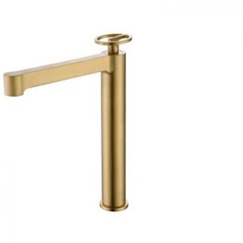 Grifo Alto para Lavabo de Latón Monomando con Caño Largo - Grifería Baño Color Oro Cepillado