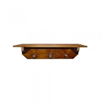 Colgador y Estante de Madera Acabado Nogal con 3 Pomos, Dimensiones: 55x22x16 cm, Organización y Decorativo