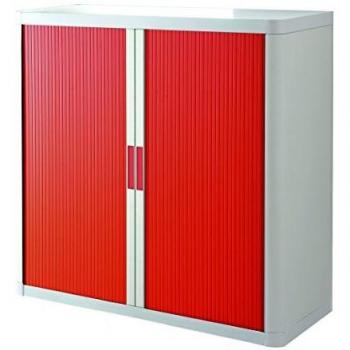 Armario de persiana easyOffice® 1 m, 2 baldas, blanco con cortinas rojas
