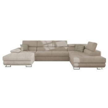Sofá rinconero Comfivo 190, color marrón claro, dimensiones 345 x 71 x 202 cm, función de descanso, caja de ropa de cama, tapizado en Uttario Velvet 2979 + Senegal
