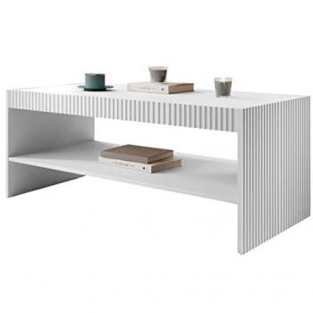 Mesa de café Charlotte H105, Angular, Blanco, 120 x 57 x 50 cm, Aglomerado Laminado y MDF