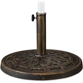 Base para Sombrilla de Jardín, Diámetro 38-50 mm, Resistente a Intemperie, Ø 49.5 cm, Efecto Hierro Fundido, Marrón