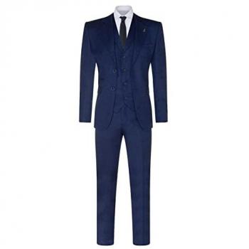 Men's Classic Navy Blue 3-Piece Tailored Tweed Herringbone Suit - Peaky Blinders Style, Size 38