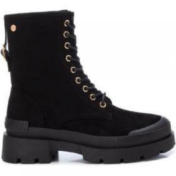 Xti - Botines de mujer negros estilo militar con cierre de cordones y cremallera en antelina