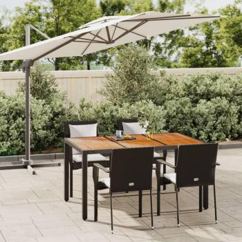 5-Piece Black Poly Rattan Garden Dining Set with Cushions