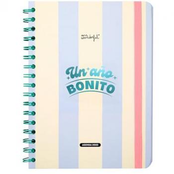 Agenda Anual 2025 Semanal Mr. Wonderful - Un Año Bonito - 22x15x2 Cms, incluye 8 Hojas de Pegatinas y Bloc de Notas Adhesivas con Formas