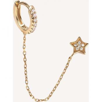 Pendiente individual Trendy de plata acabado en oro 18Kt circonitas blancas