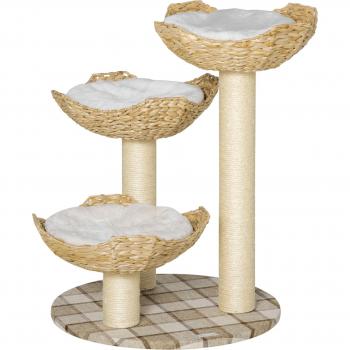 Árbol Rascador para Gatos Altura 75 cm con 3 Camas de Totora, Cojines y Postes de Sisal