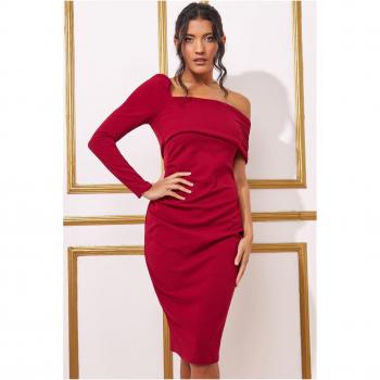 Goddiva One Shoulder Scuba Midi Dress - Wine - Size 14 UK
