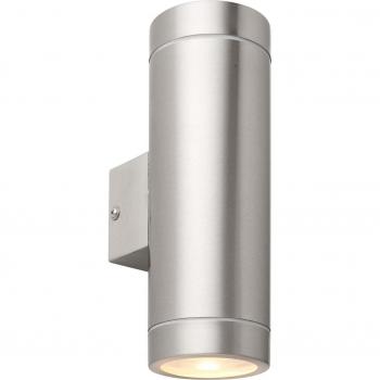 Lámpara de jardín Palin - Lámpara exterior Up Down, acero inoxidable cepillado y vidrio transparente, 2 bombillas, IP44, altura 20,6 cm