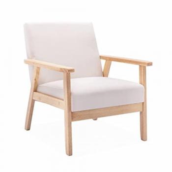 Sillón escandinavo de madera y tela crema Isak 64x69.5x73 cm