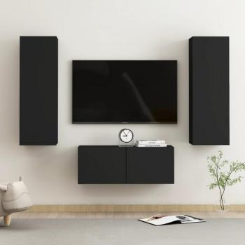 Set de muebles de salón TV 3 piezas madera ingeniería 80 x 30 x 30 cm, aglomerado negro, mueble para TV con diseño moderno y funcional