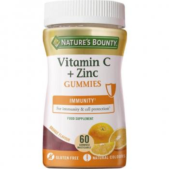 Nature's Bounty Immune 24 Hour+ with Ester-C, Vitamin C plus Zinc Gummies, Orange Flavor, 60 Count