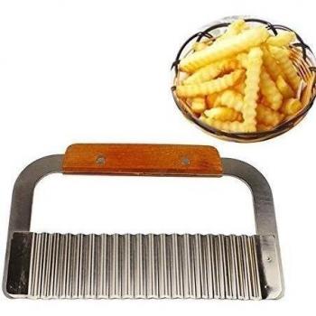 JJOnlineStore - Mango de madera de acero inoxidable cortador de patatas chip de masa vegetal zanahoria Wavy ondulada Herramienta