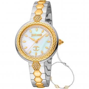 Reloj de pulsera Just Cavalli SET Snake Creazione - JC1L205M0085, correa color: Oro amarillo, Gris plata, Dial Mother of Pearl Nácar Blanco antiguo, Hombre, Mod. JC1L205M