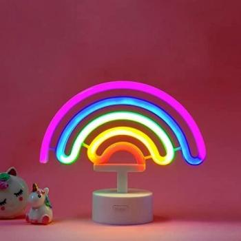 Lámpara LED de Efecto Neón Arcoíris - Doble Alimentación USB o Pilas, 19 cm