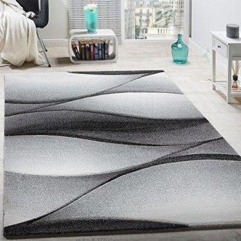 Paco Home Alfombra De Diseño Moderna con Ondas Abstractas Contorneada En Gris Antracita, tamaño:160x230 cm