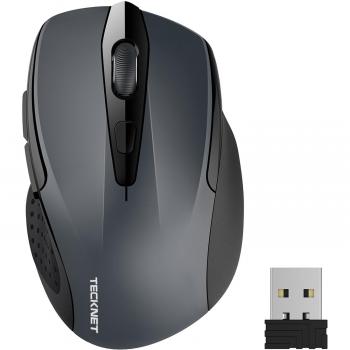 TECKNET Ratón Inalámbrico 2.4G Mouse Inalámbrico Óptico 5 Niveles 2600 dpi,6 Botones, 24 Meses Duración de Batería con Nano Receptor para Laptop, PC, Ordenador, Chromebook, Notebook